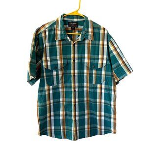 FILSON Washed Feather Cloth Mens Short Sleeved Button Down Shirt Green Xlarge